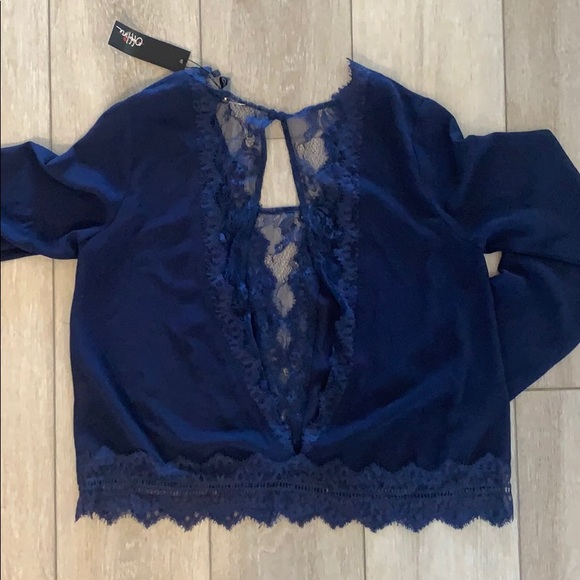 NWT Sugarlips Navy Blue Lace Long Sleeve Blouse - Picture 4 of 4